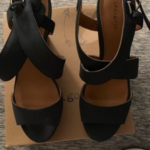 Blue wedge heel sandals